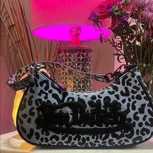 Von Dutch blue and black cheetah print shoulder bag